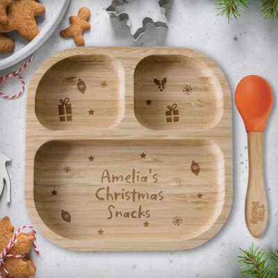 (image for) Personalised Christmas Dinner Bamboo Suction Plate & Spoon
