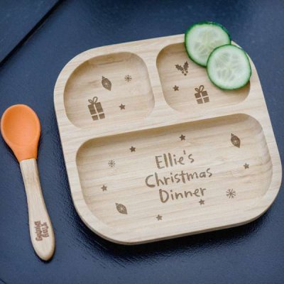 (image for) Personalised Christmas Dinner Bamboo Suction Plate & Spoon