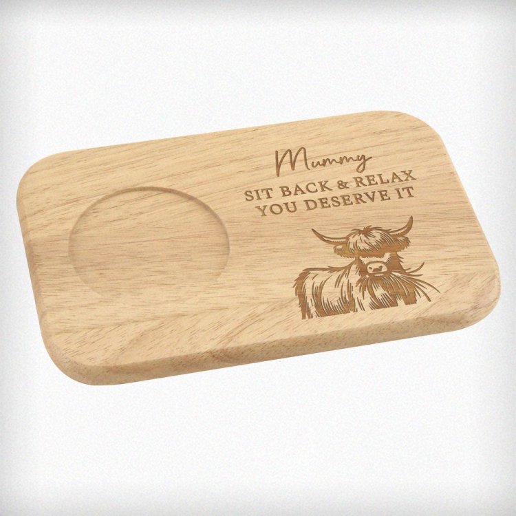 Modal Additional Images for Personalised Highland Cow Wooden Coaster Tray