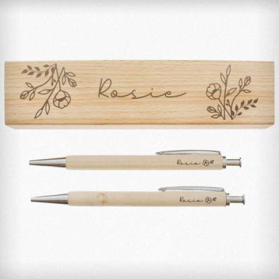 (image for) Personalised Floral Wooden Pen and Pencil Set