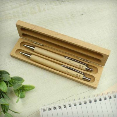 (image for) Personalised Floral Wooden Pen and Pencil Set