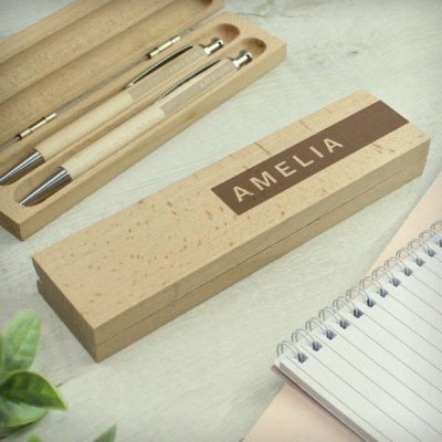 (image for) Personalised Name Only Wooden Pen and Pencil Set