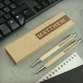 (image for) Personalised Name Only Wooden Pen and Pencil Set