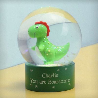 (image for) Personalised Message Dinosaur Glitter Snow Globe
