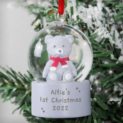 (image for) Personalised Message Teddy Bear Glitter Snow Globe Tree Decoration