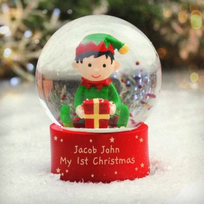 (image for) Personalised Message Elf Glitter Snow Globe