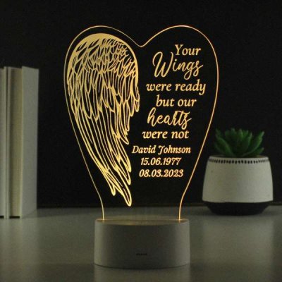 (image for) Personalised Angel Wings Memorial Colour Changing LED Light