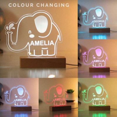 (image for) Personalised Elephant Wooden Based LED Light