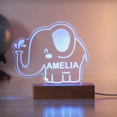 (image for) Personalised Elephant Wooden Based LED Light