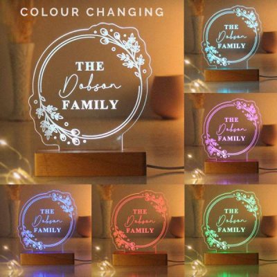 (image for) Personalised Floral Wooden Based LED Light