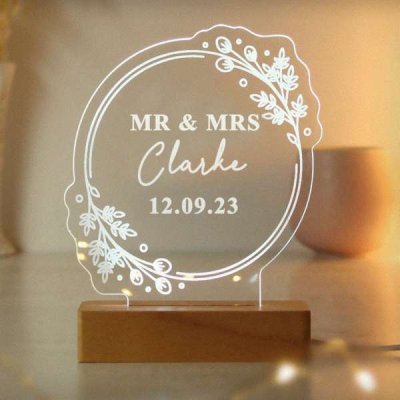 (image for) Personalised Floral Wooden Based LED Light