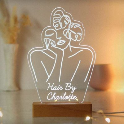 (image for) Personalised Fleur Line Art Wooden Based LED Light