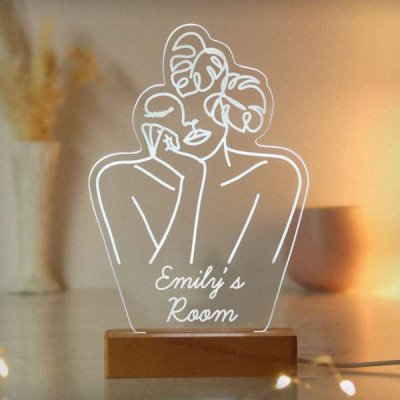 (image for) Personalised Fleur Line Art Wooden Based LED Light