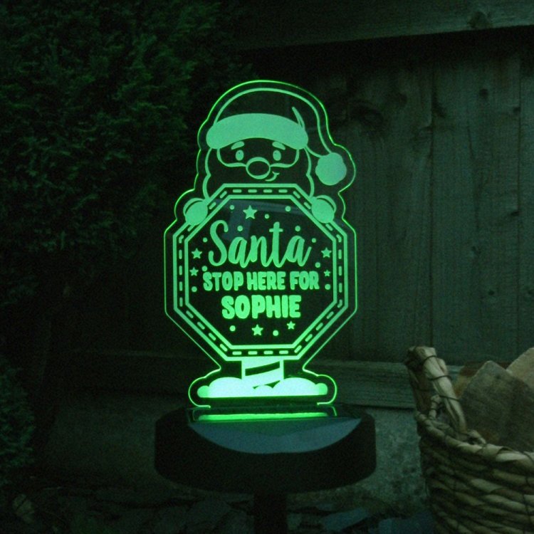 Modal Additional Images for Personalised Santa Stop Here Sign Outdoor Solar Light