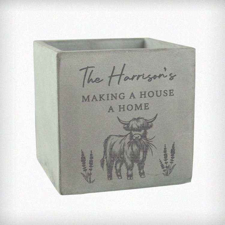 Modal Additional Images for Personalised Highland Cow Concrete Plant Pot