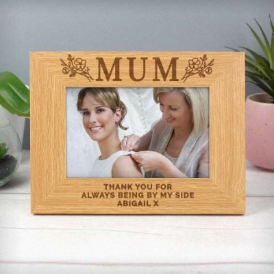 (image for) Personalised Floral Mum 4x6 Oak Finish Photo Frame
