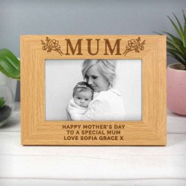(image for) Personalised Floral Mum 4x6 Oak Finish Photo Frame