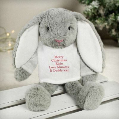 (image for) Personalised Christmas Bunny Rabbit Soft Toy In Red Jumper