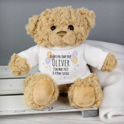 (image for) Personalised Teddy & Balloons Teddy Bear