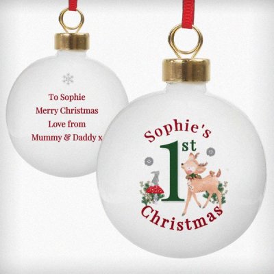 (image for) Personalised 1st Christmas Festive Fawn Bauble