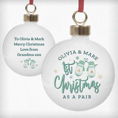 (image for) Personalised Couples Christmas Mittens Bauble