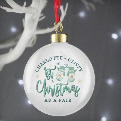 (image for) Personalised Couples Christmas Mittens Bauble