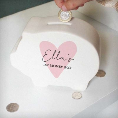 (image for) Personalised Pink Heart Piggy Bank