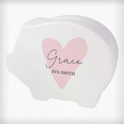 (image for) Personalised Pink Heart Piggy Bank