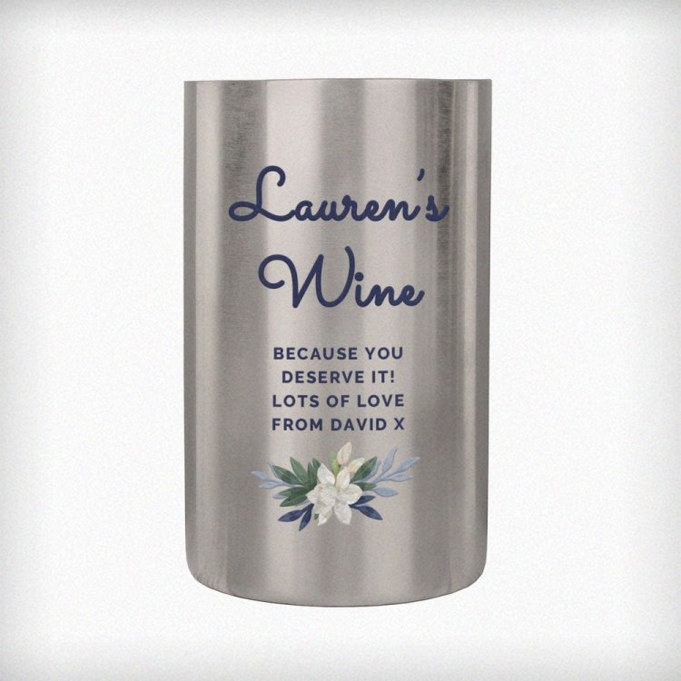 Modal Additional Images for Personalised Blue Floral Wine Cooler