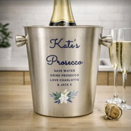 (image for) Personalised Blue Floral Stainless Steel Ice Bucket