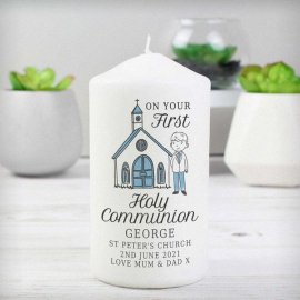 (image for) Personalised Boys First Holy Communion Pillar Candle