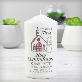 (image for) Personalised Girls First Holy Communion Pillar Candle
