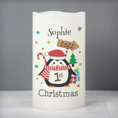 (image for) Personalised 1st Christmas Penguin LED Candle