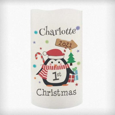 (image for) Personalised 1st Christmas Penguin LED Candle