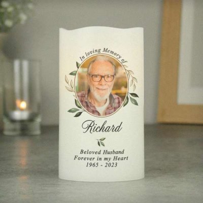 (image for) Personalised Botanical Memorial Photo Upload LED Candle