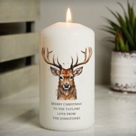 (image for) Personalised Watercolour Stag Pillar Candle