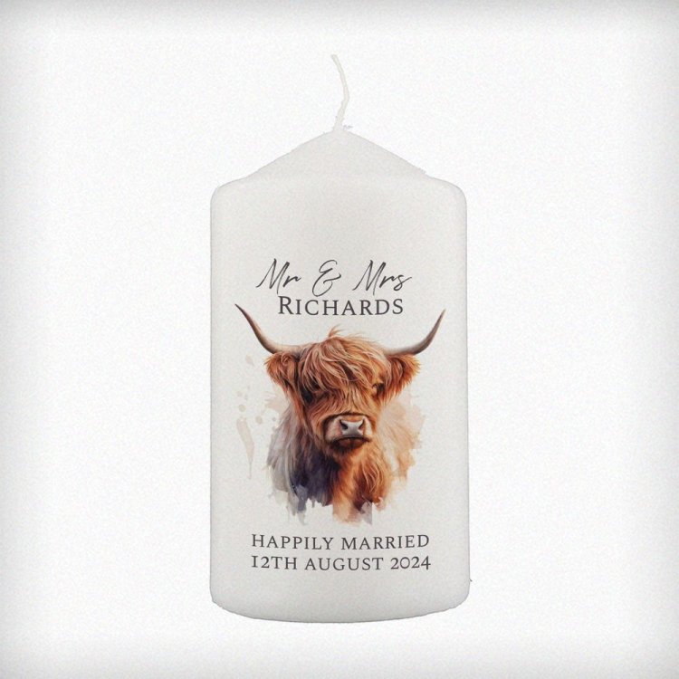 Modal Additional Images for Personalised Highland Cow Pillar Candle