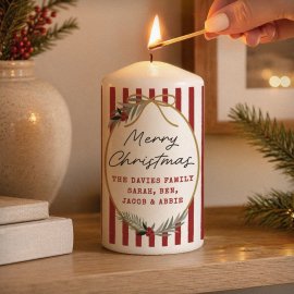 (image for) Personalised Candy Cane Stripe Pillar Candle
