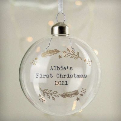 (image for) Personalised Gold Wreath Glass Bauble