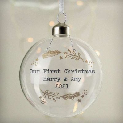 (image for) Personalised Gold Wreath Glass Bauble