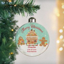(image for) Personalised Gingerbread House Christmas Glass Bauble