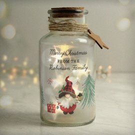 (image for) Personalised Gonk Christmas Scene LED Glass Jar