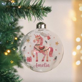 (image for) Personalised Unicorn Christmas Glass Bauble