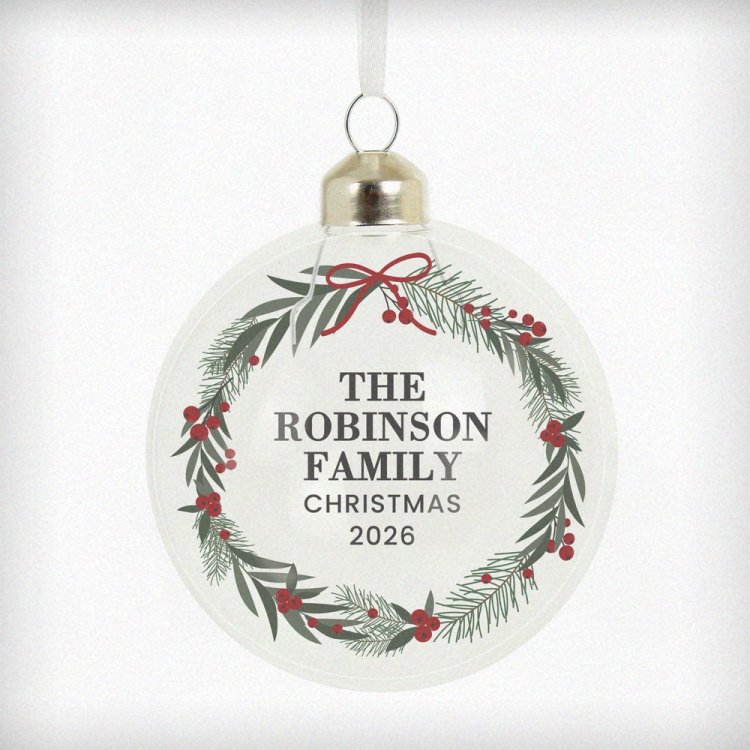 Modal Additional Images for Personalised Green Christmas Wreath Glass Bauble