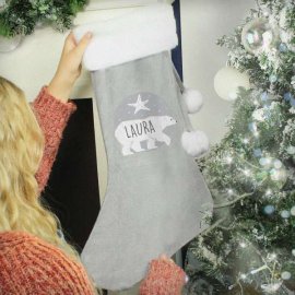 (image for) Personalised Polar Bear Luxury Silver Grey Stocking