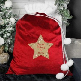 (image for) Personalised Free Text Star Luxury Pom Pom Red Sack