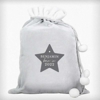 (image for) Personalised Born In Luxury Silver Grey Pom Pom Sack