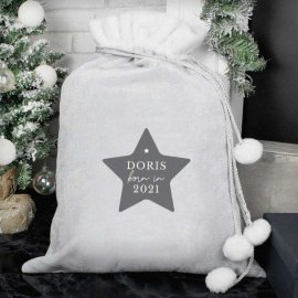(image for) Personalised Born In Luxury Silver Grey Pom Pom Sack