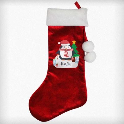 (image for) Personalised Christmas Penguin Red Stocking
