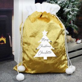 (image for) Personalised Christmas Tree Luxury Pom Pom Gold Sack